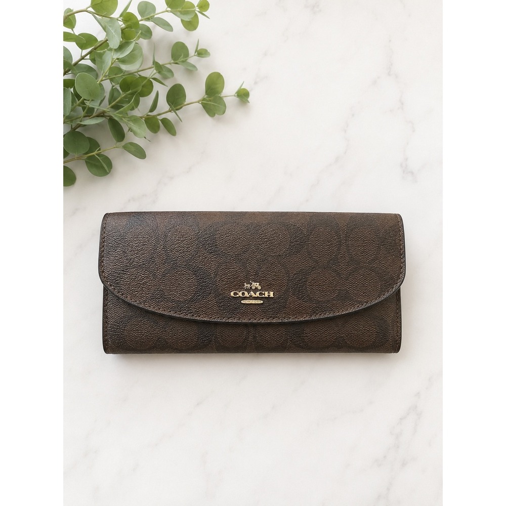 Coach‎ Signature Brown Leather Full Size Wallet Organizer Classic Designer Slim